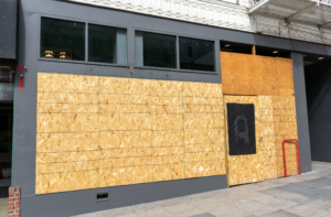 boarded up business